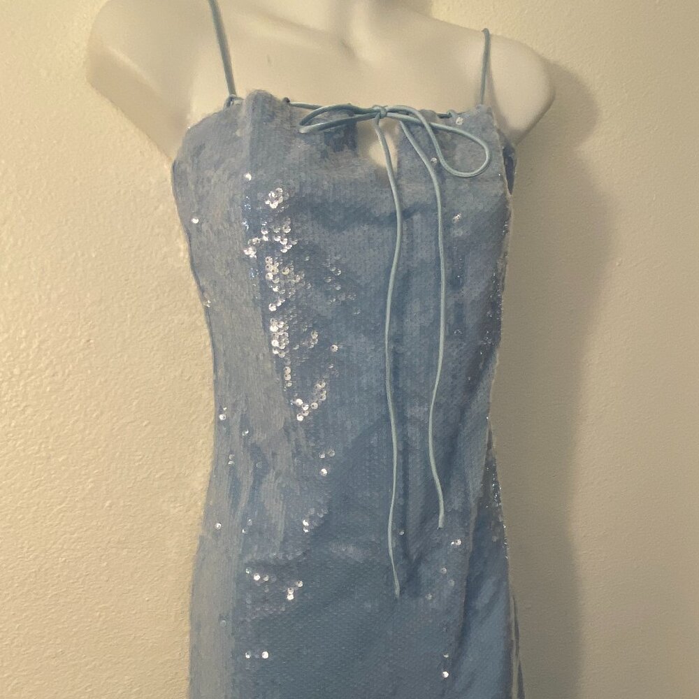 NWT White Fox ice blue sequin adjustable coverage square neck mini dress